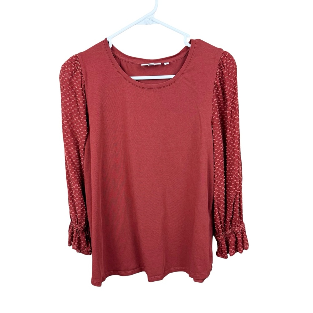 Chico's Rust Chiffon Pattern Sleeve Top Size 2 / Large